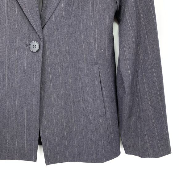 H&M Pant Suit Womens Sz 6 Single Button Blazer Straight Leg Pant Gray Pinstripe - Picture 5 of 13